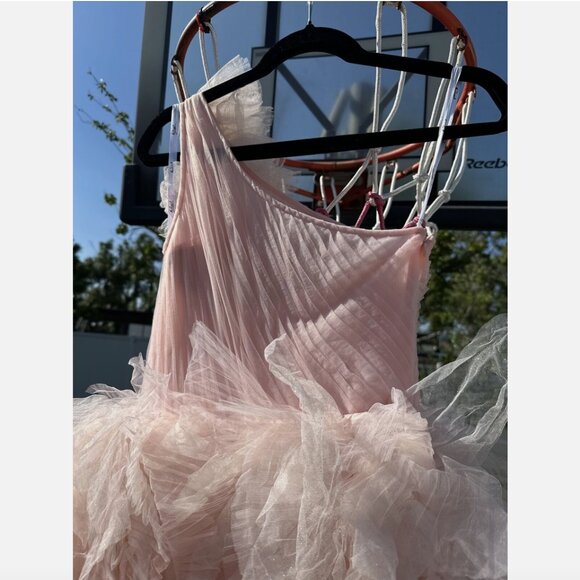 NEW $998 Mac Duggal [ 2 ] Corset One Shoulder Glitter Tulle Gown Light Pink Q754 - Picture 14 of 15